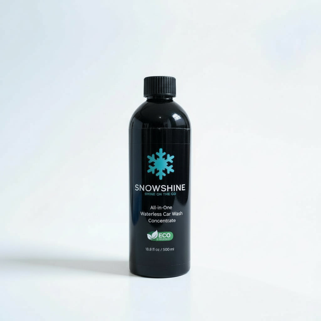 Bottle of SnowShine waterless car wash concentrate with 25+ washes